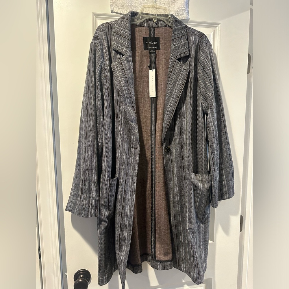 SANCTUARY City Knit Oversized Lightweight Blazer Coat -Modern Herringbone XL NWT